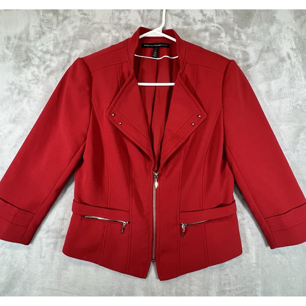 WHBM Jacket Red Moto Zip Stretch Lined Business‎ Feminine Business Womens Size 4